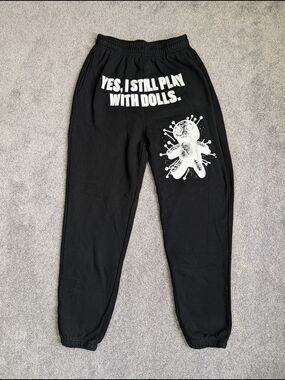 XPLR Black Joggers Voodoo Doll Graphic Drawstring Sweatpants Streetwear Size M